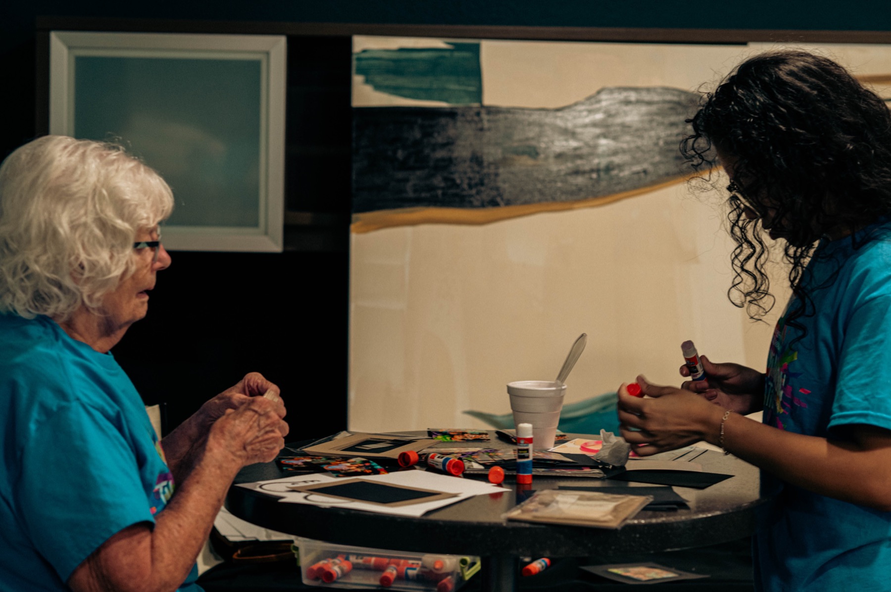 Volunteers preparing crafts